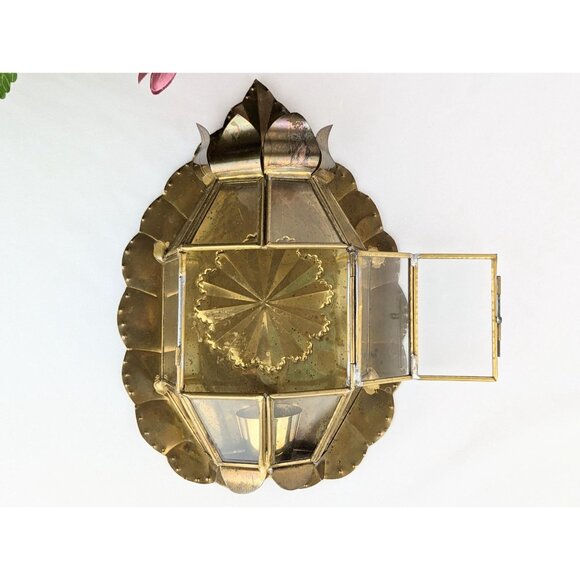 Vintage Handmade Tin & Glass Candle Sconce Rustic Western Entry Foyer Wall Decor - Picture 4 of 10